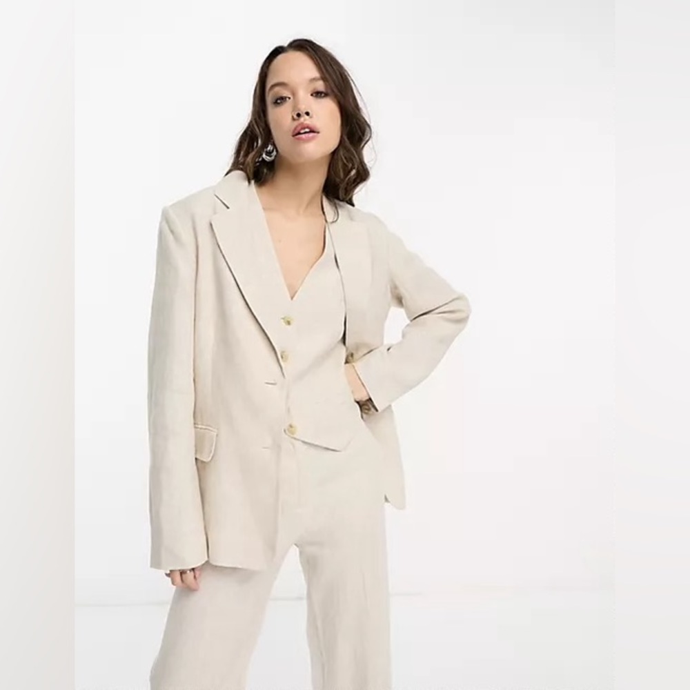 & Other Stories Linen Blazer in Beige Size US6